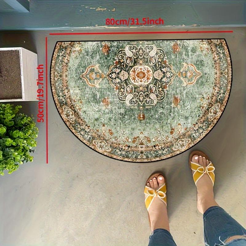 1Pcs Aqua Green Mandala Semi Circle Welcome Doormat Non-Slip for Outdoor Patio Porch Kitchen Bathroom Entryway Floor Mat