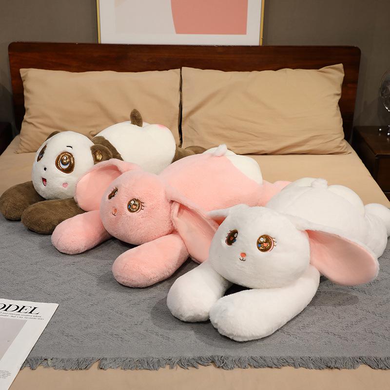 Cute lying animal rabbit teddy bear throw pillow plush toy doll panda doll children soothing rag doll