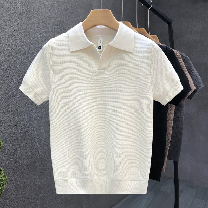 Men S V Neck Short Sleeve Knit Polo Shirt M