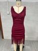 Retro Western Deep V Fringe Spaghetti Strap Slim Fit Dress