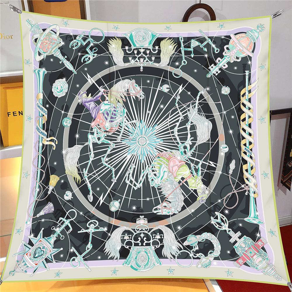 90cm  Rabbit Horse Twill Silk Scarf Shawl Brand Square Scarf Women Hijab Luxury Bandana Foulard Neckerchief Head Scarves