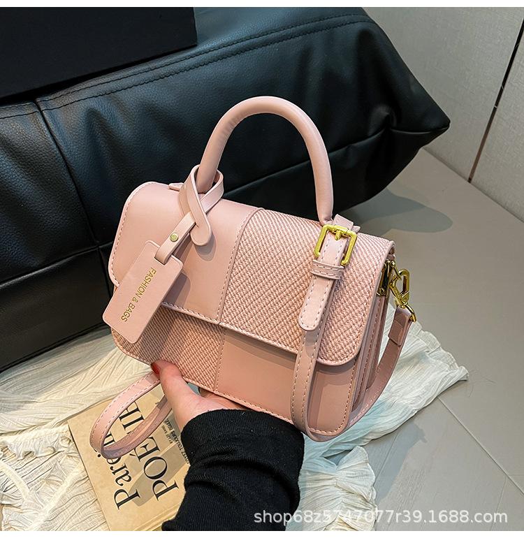 2025 new contrasting color retro portable small square bag female Sen Meng fashionable texture shoulder bag personalized commuter messenger bag