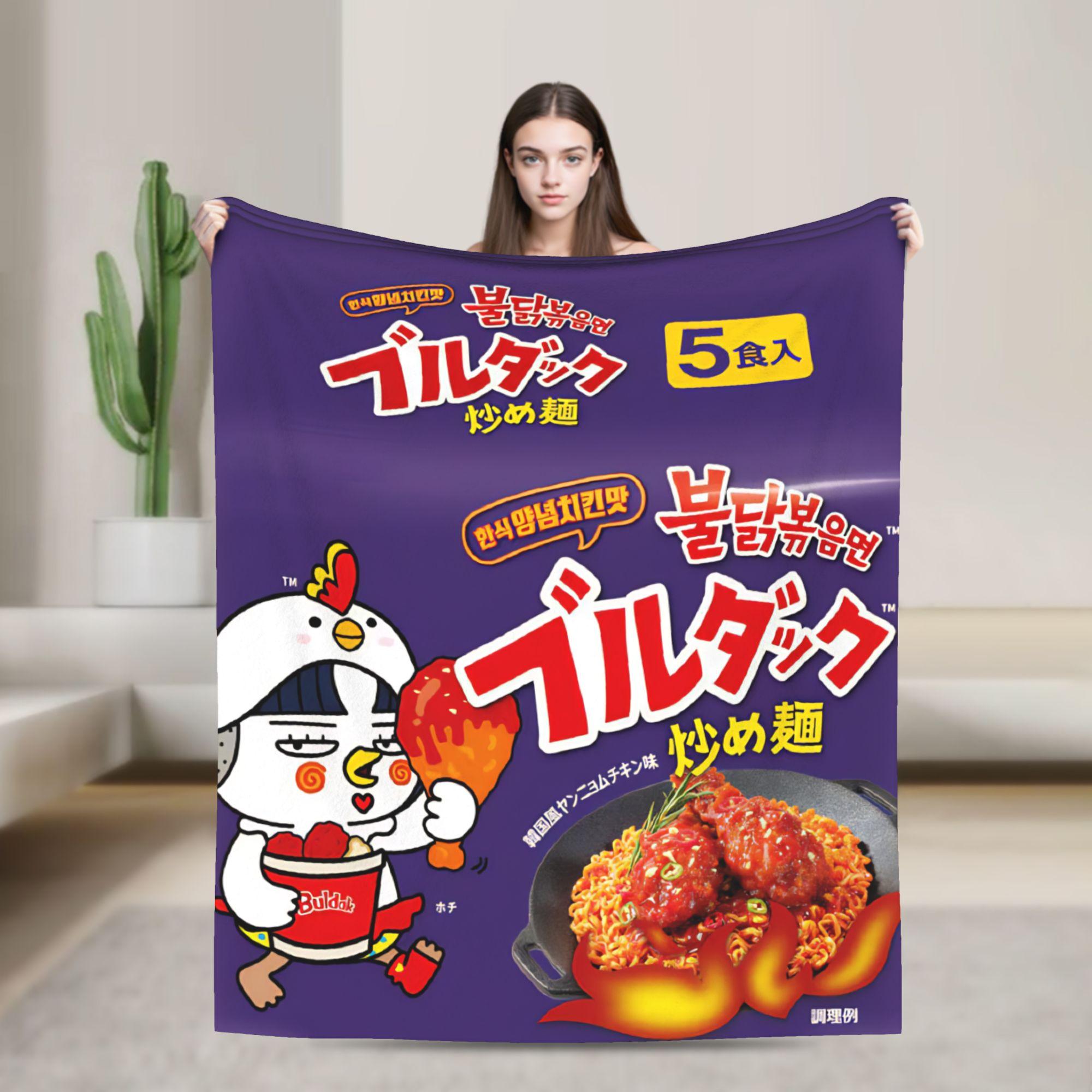 Spicy Chicken Noodles Buldak Hot Chicken Flavor Ramen Warm Soft Blanket Plush Throw Blanket Flannel Bedspread Sofa Bed Cover 80x120cm(31x47inch)