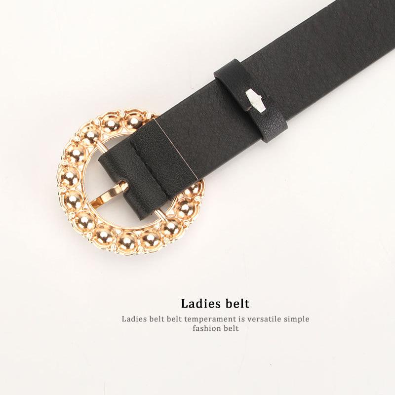 Women's Multi-Color Pearl Round Buckle Belt - Cute, Versatile Decorative Accessory for Dresses and Jeans