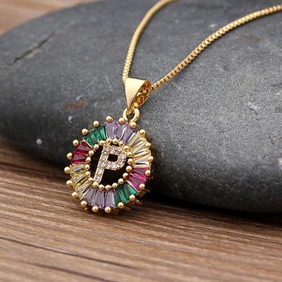 Nidin Hot Sale Initial Multicolor Zircon Necklace Charm Letter Necklace Name Jewelry For Women Men Accessories Party Gift
