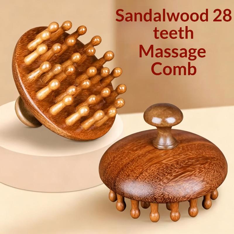1 Pezzo Massaggiatore Naturale per Cuoio Capelluto Legno di Sandalo Pettine Massaggio Legno Terapia Strumento Guasha Corpo Dente Circolare Rilassamento Sollievo