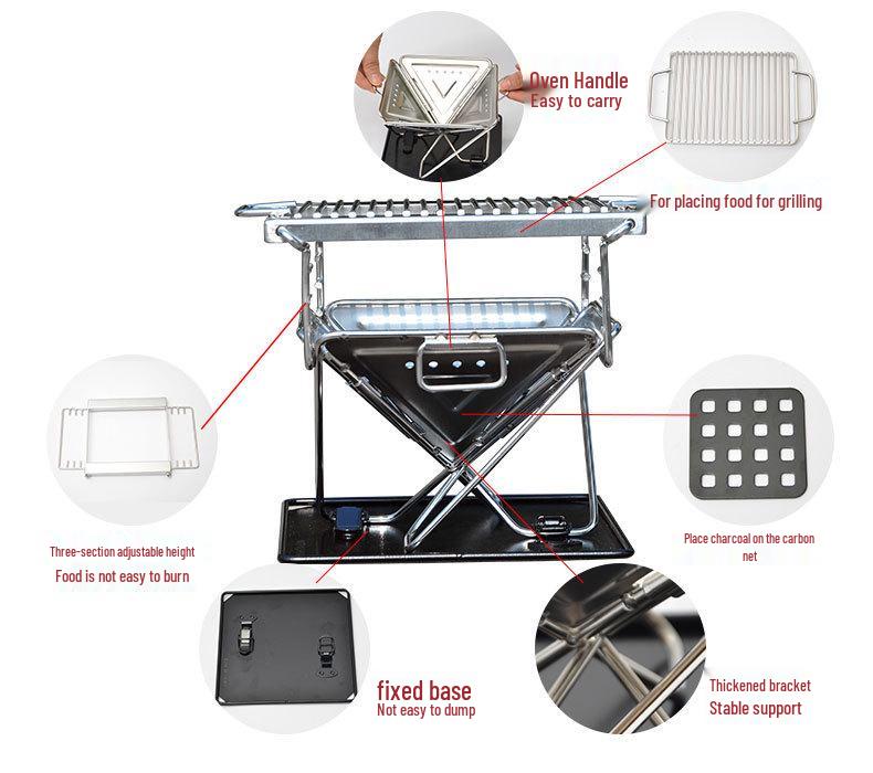 Portable Stainless Steel Folding BBQ Grill & Fire Pit for Outdoor Camping