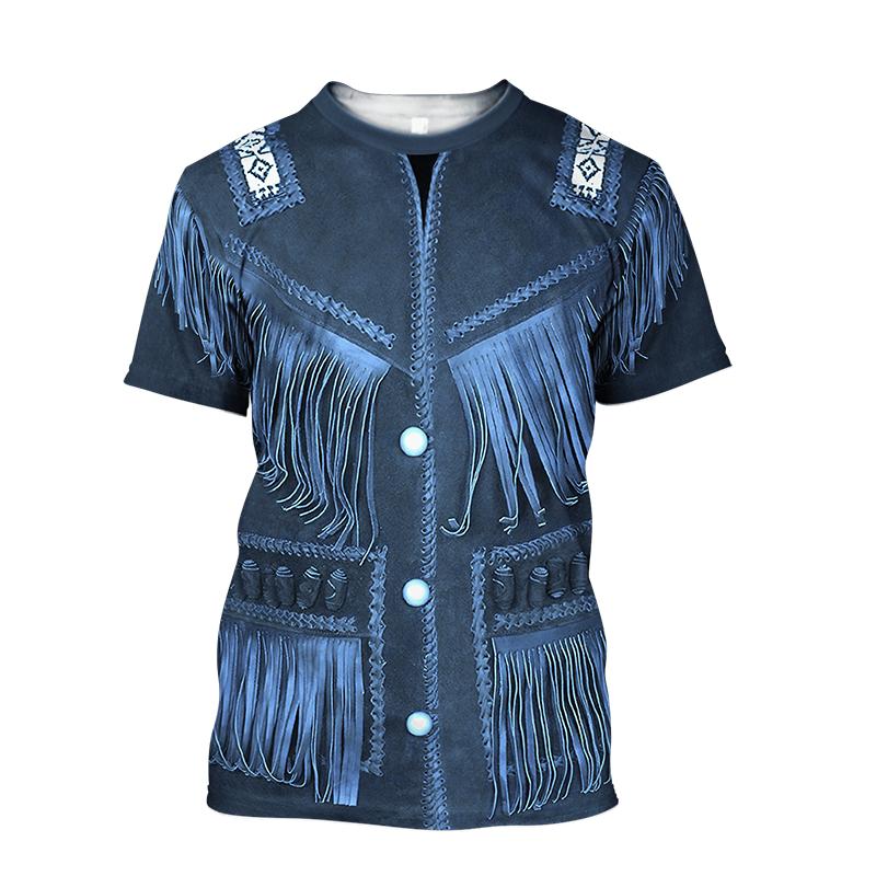 Top Oversized T-shirt Short Sleeved Crepe Casual Fashion 3D Printed Western Denim Graphic Men's T-shirt Summer