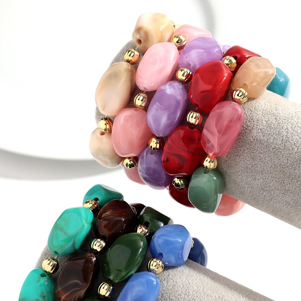 Boho Resin Irregular Beaded Bracelet for Women Men New Trendy Multicolor Acrylic Geometric Strechy Bracelets Jewelry Gifts