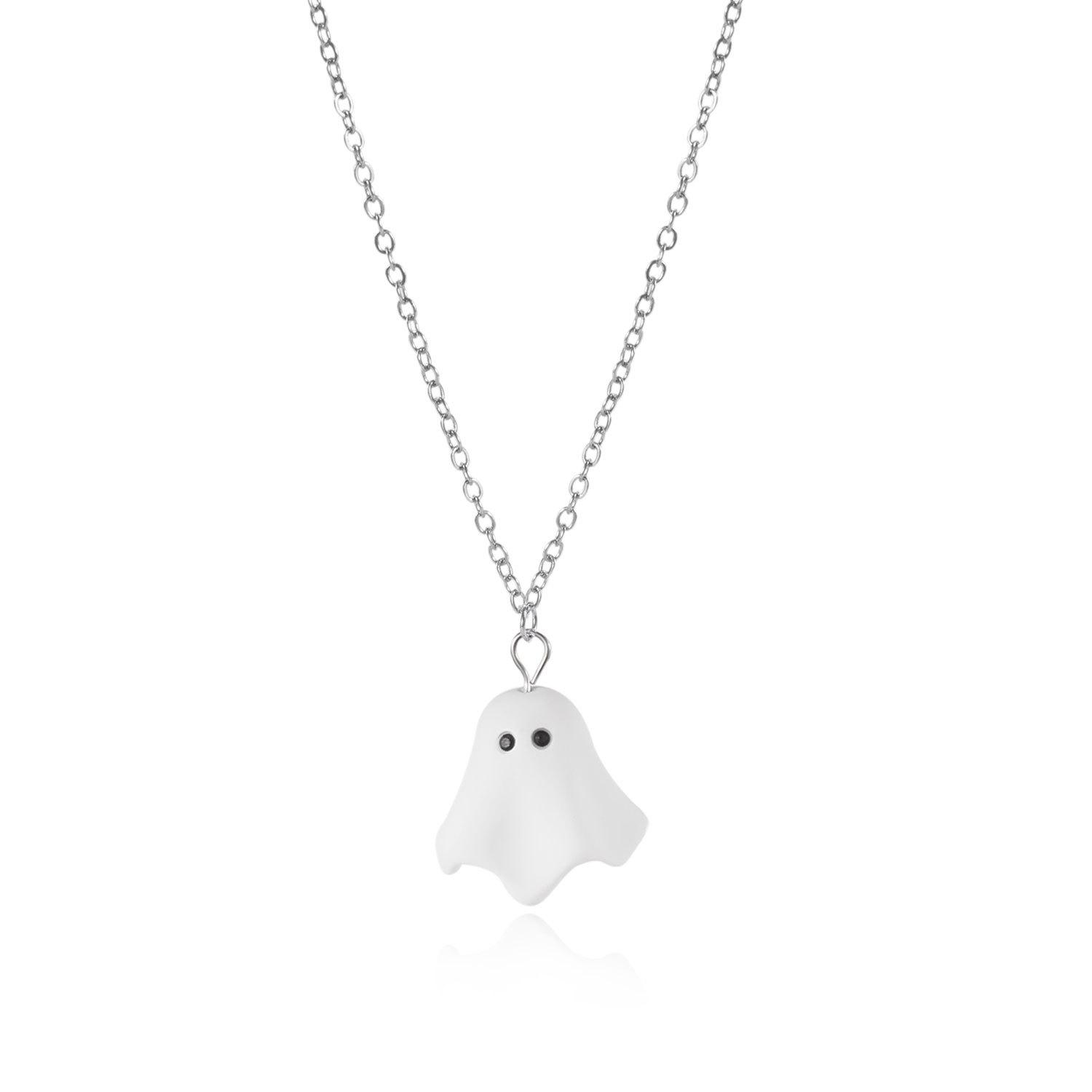 

European and American Halloween White Ghost Necklace Earrings Women s Fashion Personality Versatile Clavicle Chain