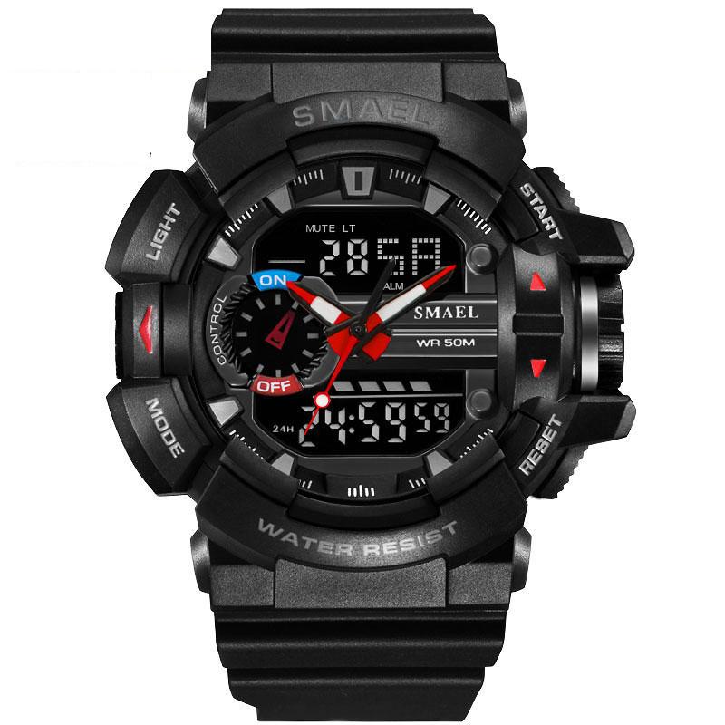 SMAEL Men Sports Watch Military Watches LED Quartz Dual Display Waterproof Outdoor Sport Men's Wristwatches