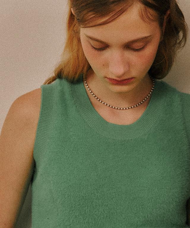 RONRON Hairy U Neck Knit Vest Green
