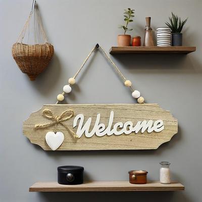 25CM Wood Welcome Plaque | Unique Minimalist Design | For Door & Wall Decor | Stylish Home Accent