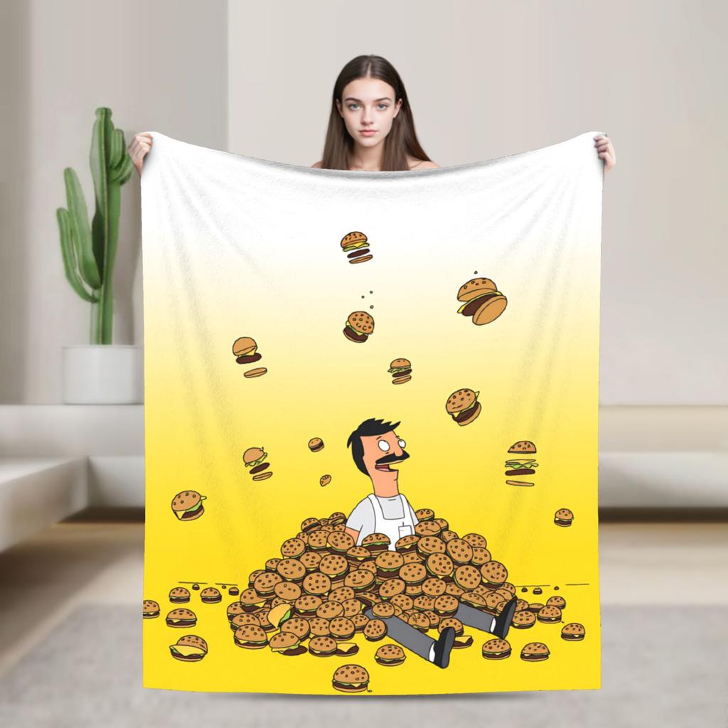 Super Warm Blankets Camping Anime Bobs Funny B-Burgers Throw Blanket Movie Flannel Bedspread For Home Decor Trend Sofa Bed Cover