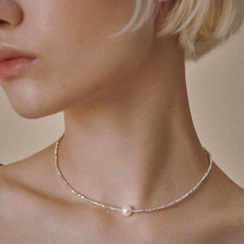 OVT-U [925 Silver] Petit Cube Pearl Necklace