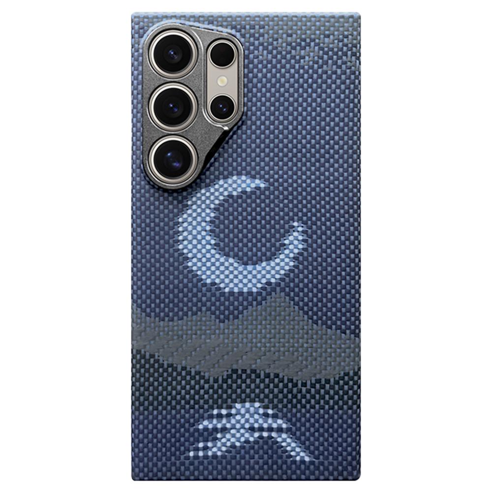 

For Samsung Galaxy S24 Ultra Magnetic Case Precise Cutouts Aramid Fiber Phone Cover with Metal Lens Frame Moon