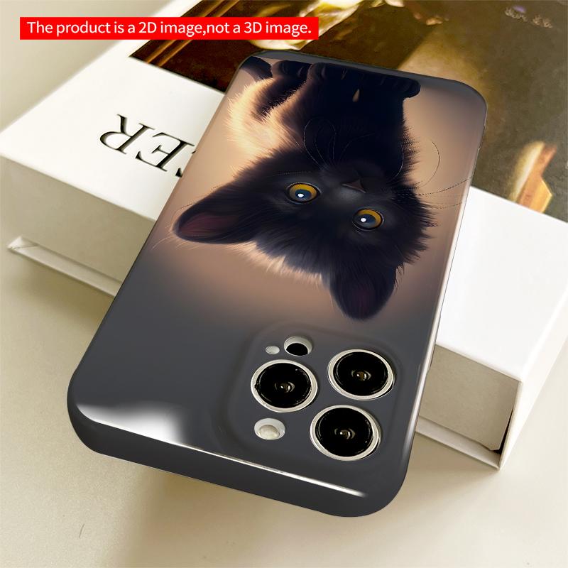 2DFlat Black Kitten with Golden Eyes Phone Case All inclusive film hard iPhone case, compatible with iPhone 18 Pro Max 17 16 15 14 13 12 11