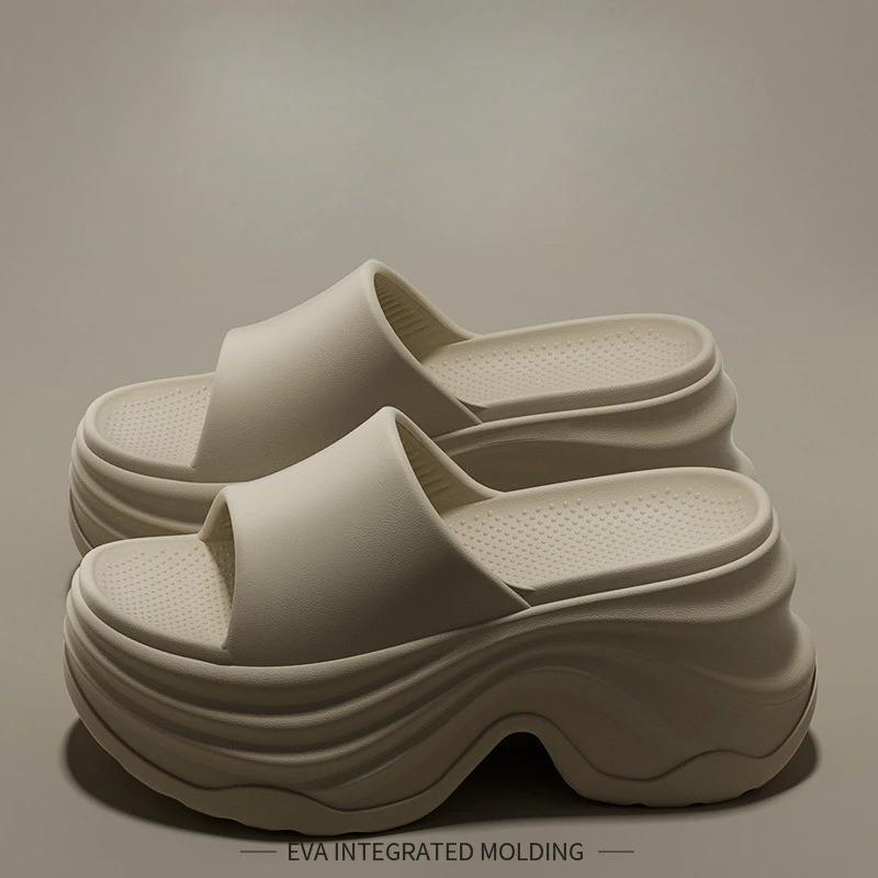 Solid Color EVA Platform Slippers Women Thick Sole Non Slip Beach Slides Sandals Lady Summer Soft Sole Wedge Heel