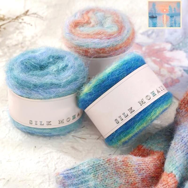 1PC Thread Multi-element Real Silk Pure Cotton Gradient Color Multi-functional Hand Woven Knit Yarn Handmade Gift
