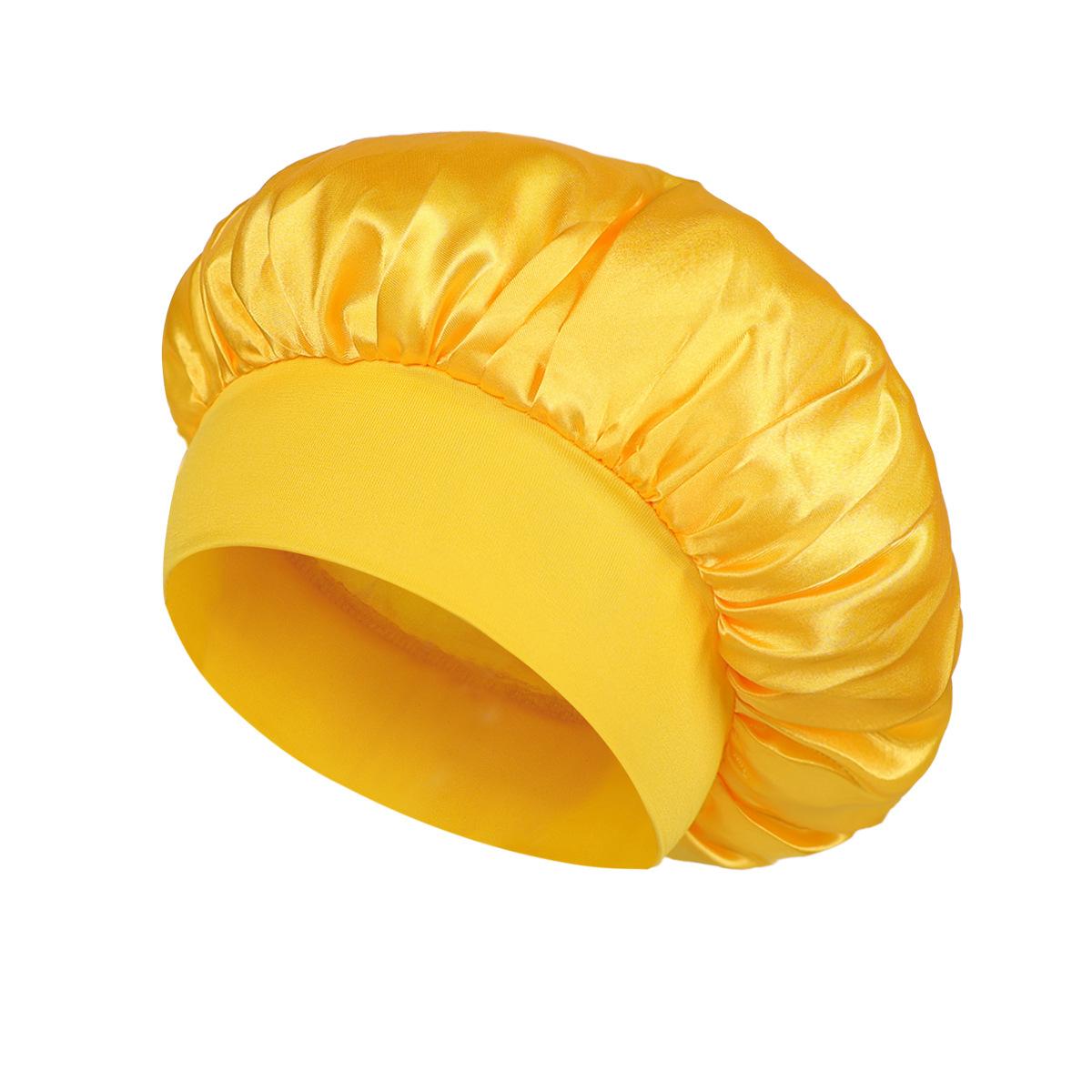 

Women s Satin Caps Sleeping Hair Caps Silk Caps Solid coloured wide-brimmed nightcaps with elastic soft straps yellow