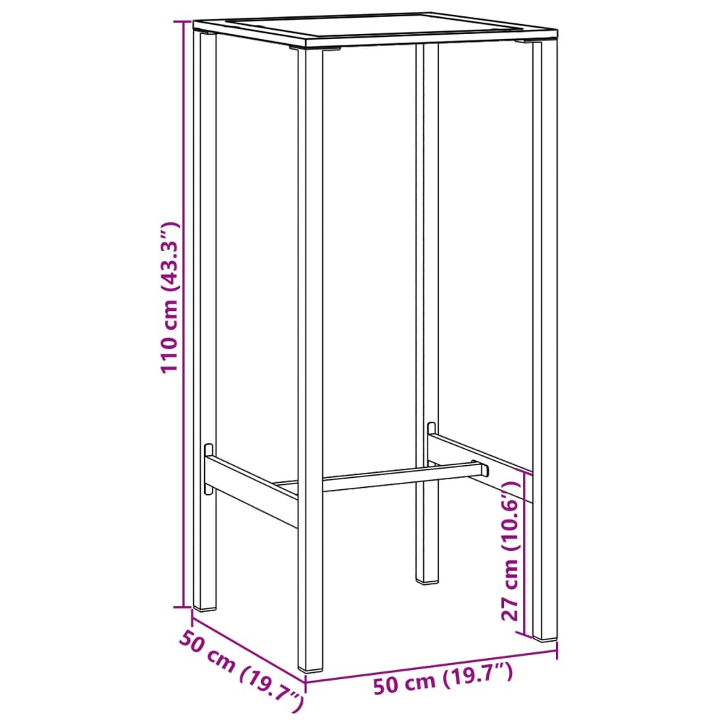 Bartisch Schwarz 50x50x110 cm Powder Coated Steel