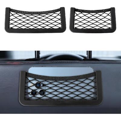 2 PCS Car Pocket Phone Nets, Car Storage Net, ABS Frame Purse Phone Holder Pocket Organizer, Auto Interior Accessories Adhesive Phone Holder and Mesh