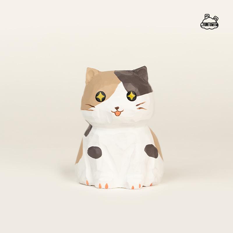 Figurină animal pisică din lemn sculptat pentru copii, ornament mic creativ de birou, decor pentru mașină, jucărie de scenă