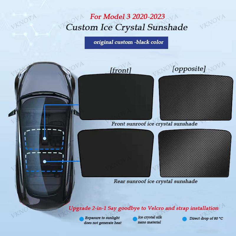 Sunshades For Tesla Model 3 Sunroof Highland 2025 Model Y 2020-26 Ice Cloth Buckle Sun Pare Glass Front Rear Skylight Accessory