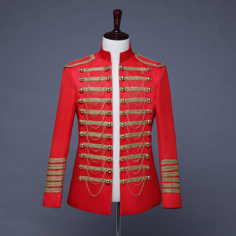 

Men s Military-inspired Black & Red DJ Nightclub Costume with Metal Chain XXL красный