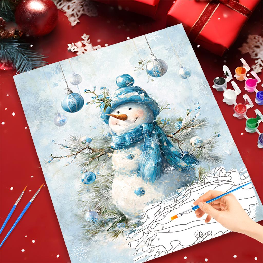 1pc Painting By Numbers Blue Scarf Snowman Christmas Gifts Acrylic Paint Kits Art Home Furnishing Decoration 40x50cm/16x20inch Without Frame