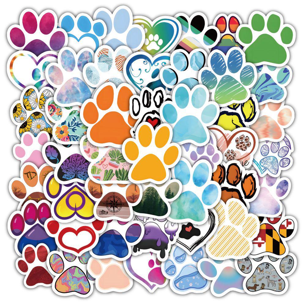 60 Cartoon Dog Paw Graffiti Stickers for Kids' Notebooks – Waterproof and Decorative