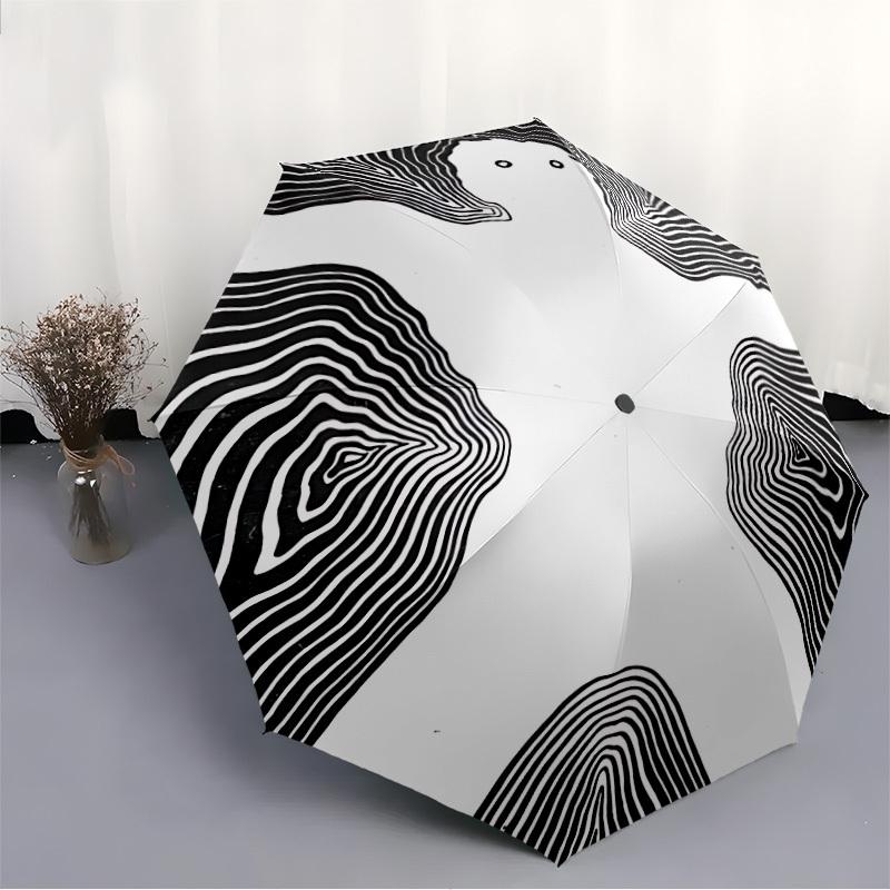 1pc Abstract Patterns Automatic Folding Umbrella with 8-Rib Windproof Design, Portable Foldable Sunshade Umbrella For Halloween 052