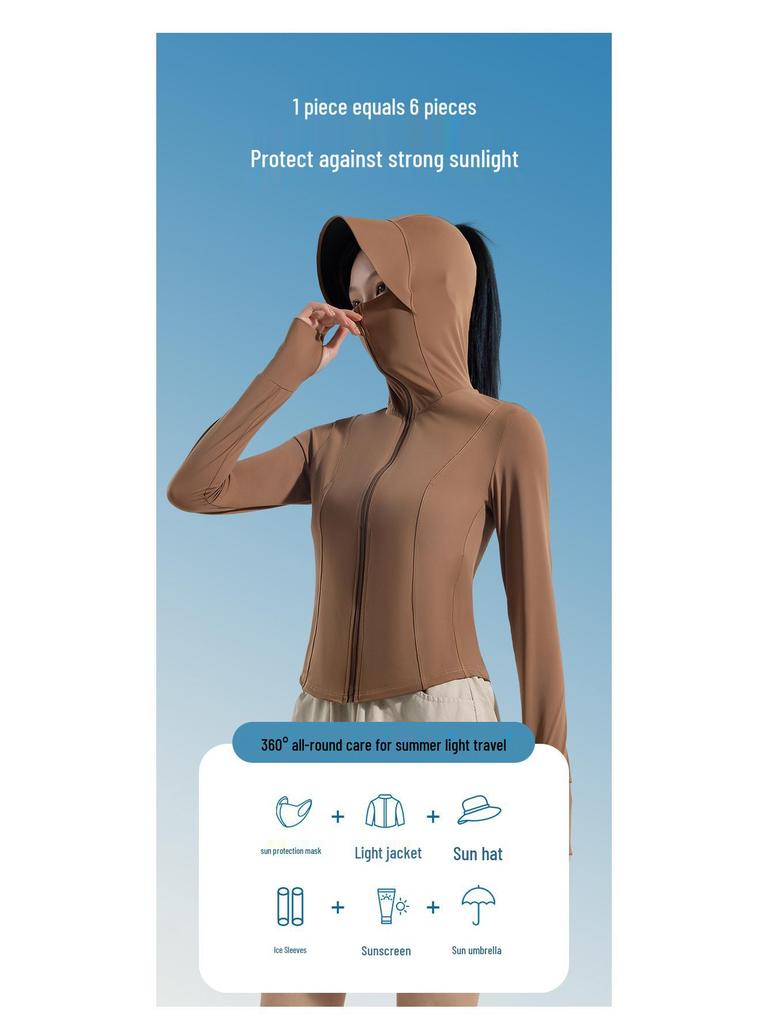 2025 Women's Black Slim Fit Sun Protection Ice Silk Jacket: Breathable, UV-Protective Summer Sportswear