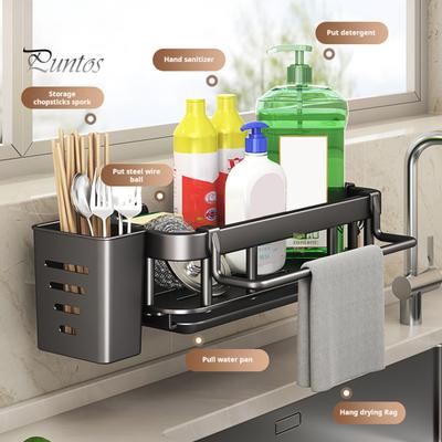 Organizador de rack de pia de cozinha com suporte para pauzinhos, forte suporte de carga, fácil de instalar, prateleira de armazenamento de parede de cozinha sem impactos, suporte para pia