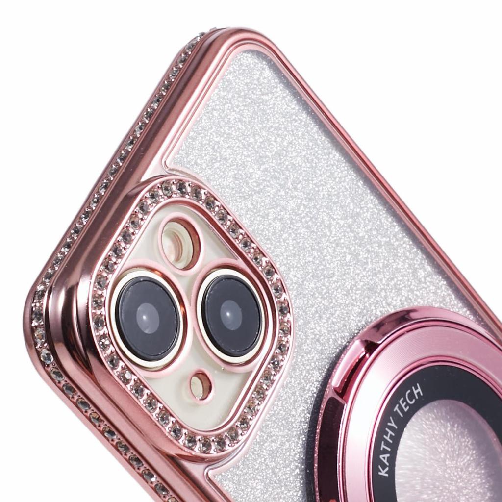 For iPhone 14 Plus TPU Case Gradient Design Kickstand Phone Cover with Rhinestone Ornament