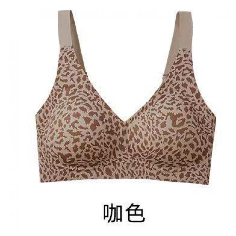 Plus Size Seamless Leopard Print Bra Women Deep V Full Coverage Underwire-Free Supportive Cup With Side Smoothing