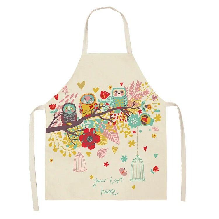 

Colorful Owl Pattern Fashionable Ins Style Apron Adult Sleeveless Kitchen Home Baking Waist Bib 47x38cm