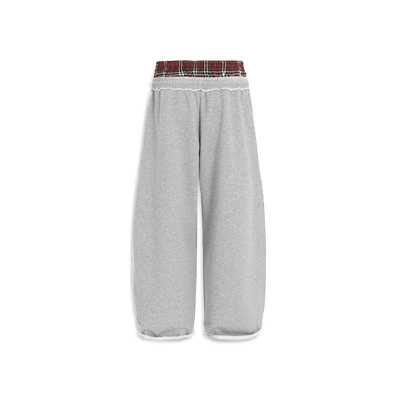 Pantalon de jogging unisexe rétro patchwork à carreaux brodé taille haute coupe ample coton-polyester 2025