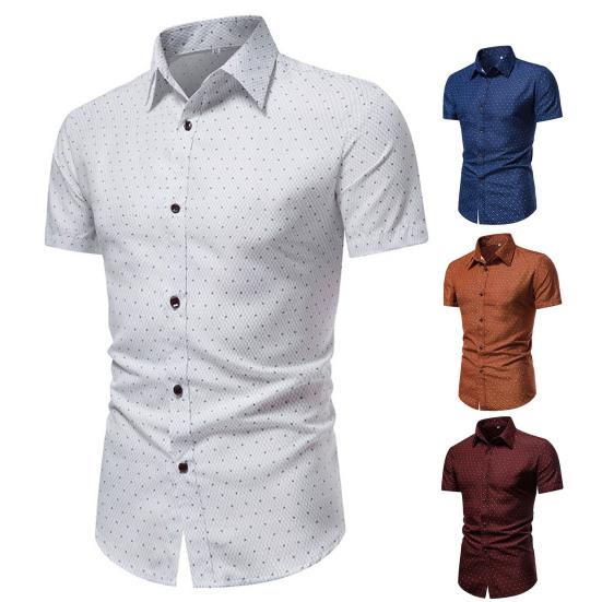 Camicia da Uomo Formale Monopetto Revers Stampa a Pois Camicia Estiva da Lavoro