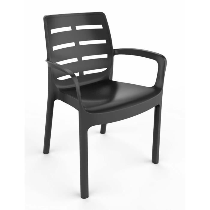 Fauteuil de jardin empilable Borneo - Gris anthracite - Effet bois - Polypropylène