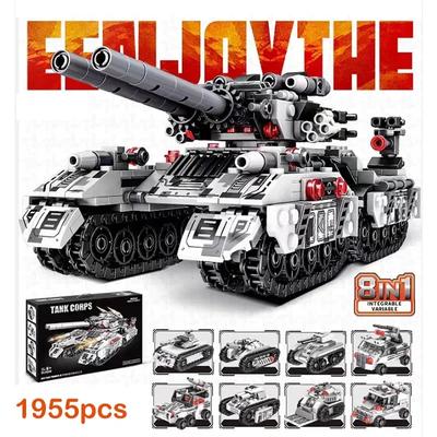2024 WOII Militair Voertuig Tank 8in1 Vliegtuig Vrachtwagen Model Bouwstenen DIY Stenen Kinderen Constructiespeelgoed Cadeaus voor Jongens Volwassene