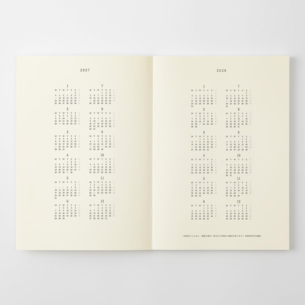 Midori MD PRODUCT MD Notebook Diary, 2027 A5 Monthly Slim Planner, 22489006 (Starts December 2026)