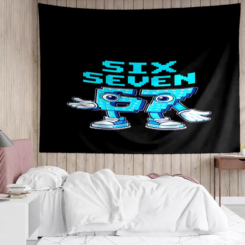 67 Print Tapestry, Backdrop, Easy Setup, Ideal for Bedroom, Office & Living Room, with Aesthetic Wall Hanging Decor.