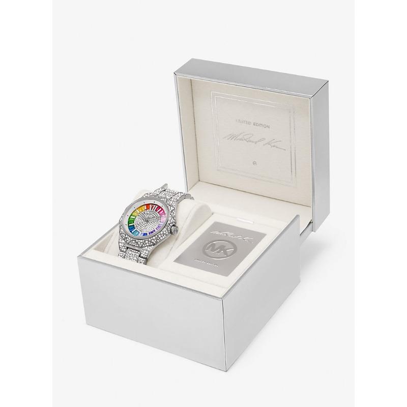 Michael Kors PRIDE Limited-Edition Oversized Raquel Rainbow Pavé Silver-Tone Watch MK7365LE