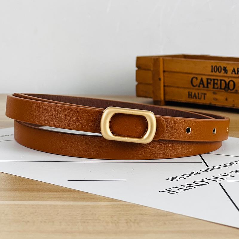 Women's Leather Decorative Buckle Pull-Through Waistband Belt for Skirts and Suits - Punch-Free Design.