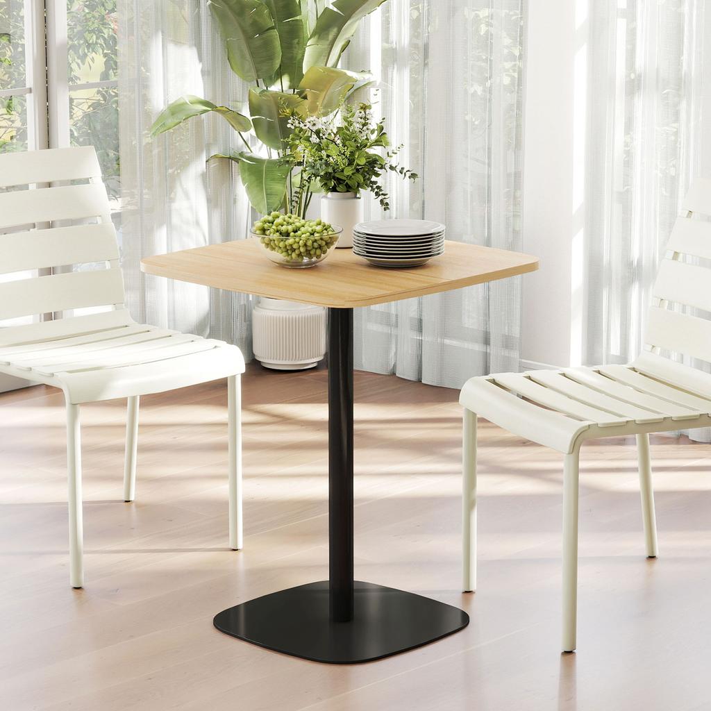 Kleine Eettafel, 60 cm, Vierkant, MDF Tafelblad, Stalen Onderstel, voor Woonkamer, Eetkamer, Keuken, Natuurlijk Hout+Zwart