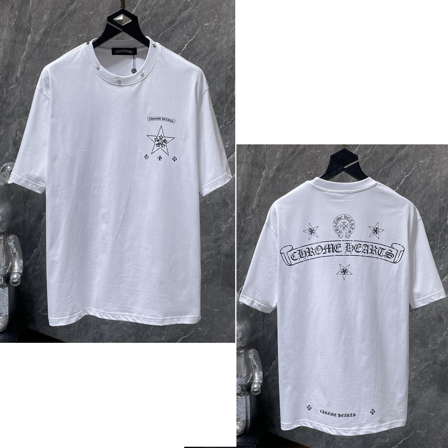 

8956 CHROME HEARTS 2026 Summer New High Quality Cotton Round Neck Loose Large Size Men s and Women s T-shirt Couple T-shirt XL білий