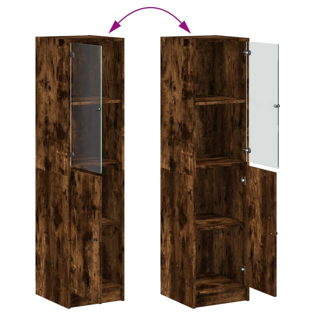 Highboard with Glass Door Smoked Oak 35 X 37 X 142 Cm
