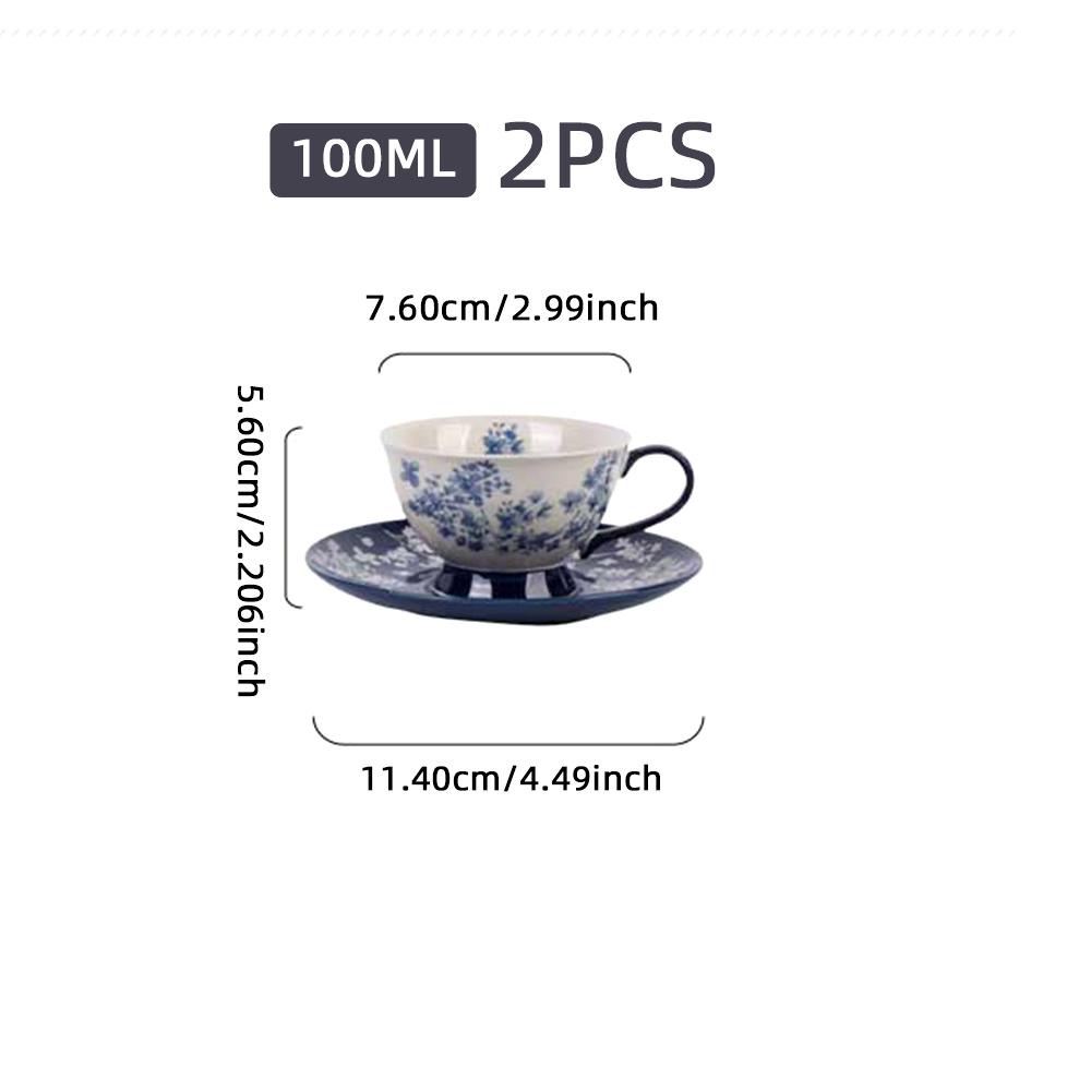 

SOLECASA 100 мл Набор кофейной чашки и блюдца Элегантная керамическая кофейная кружка в стиле ретро с цветочным узором Чашка и блюдце для послеобеденного чая Набор чайной посуды