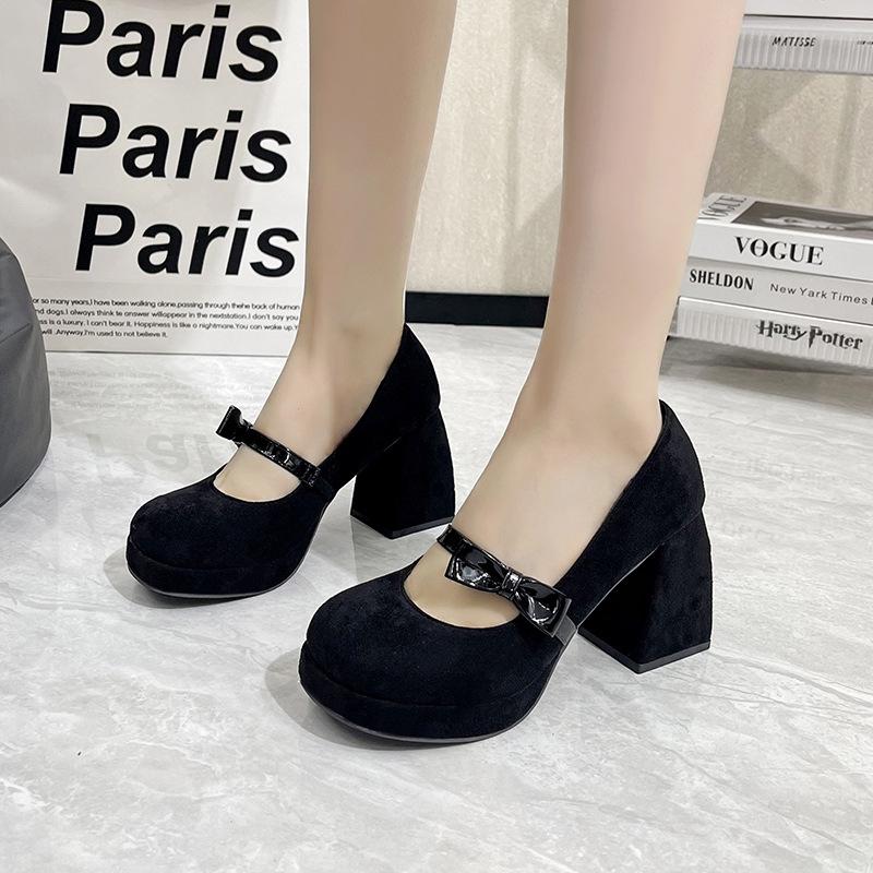 Mary Jane Women's Shoes Thick Heel Waterproof Platform Thick Sole Heightening Japanese Spice Girl Temperament French Single Shoes Women's Small